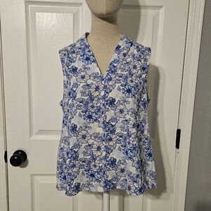Floral Blue and White Women's Blouse
